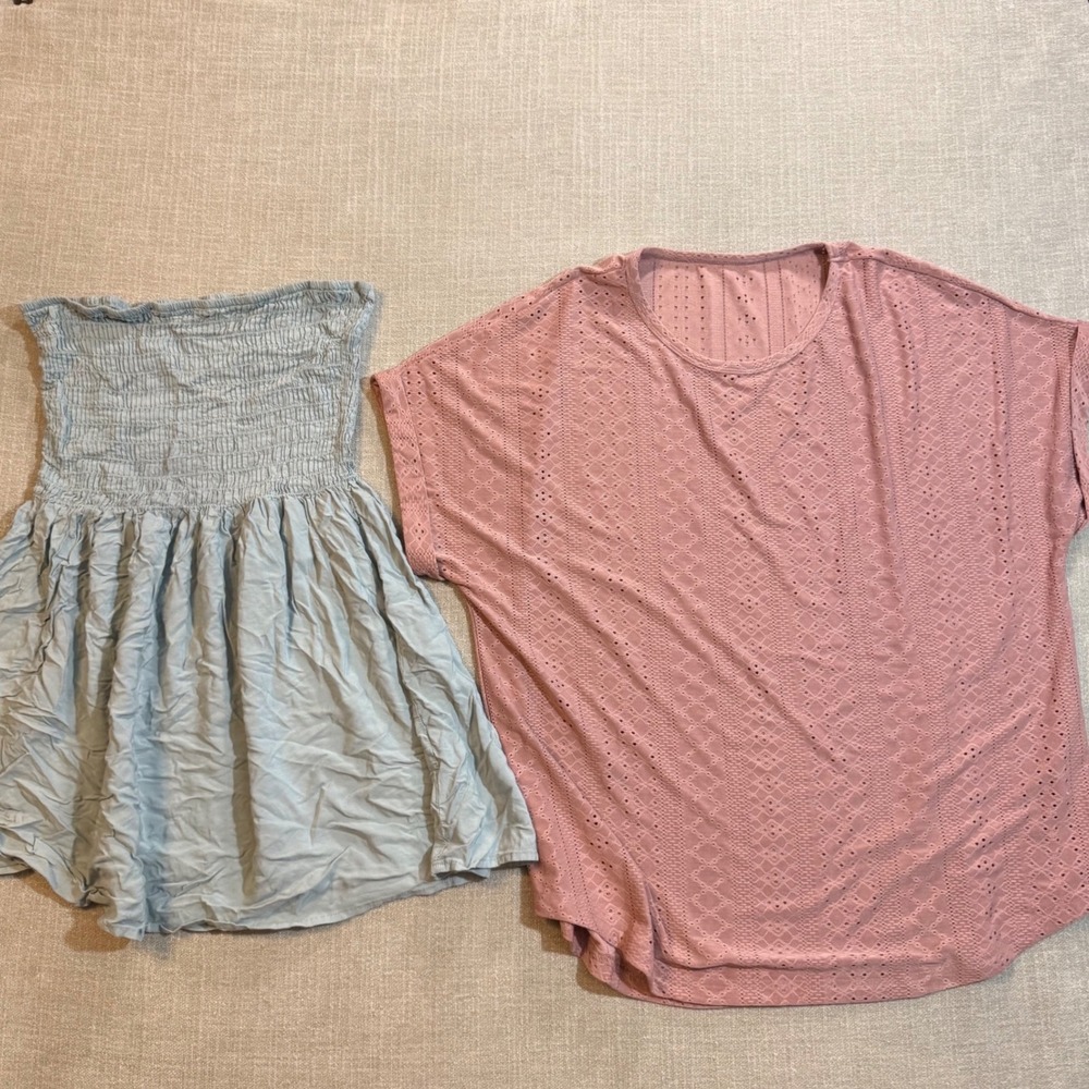 Lot 4 Women Boho Summer Tops XL Blue Pink White Bundle Whimsical Y2K - Picture 2 of 6